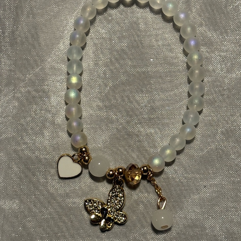 Frosted Glass Charm Bracelet with Gold Accents